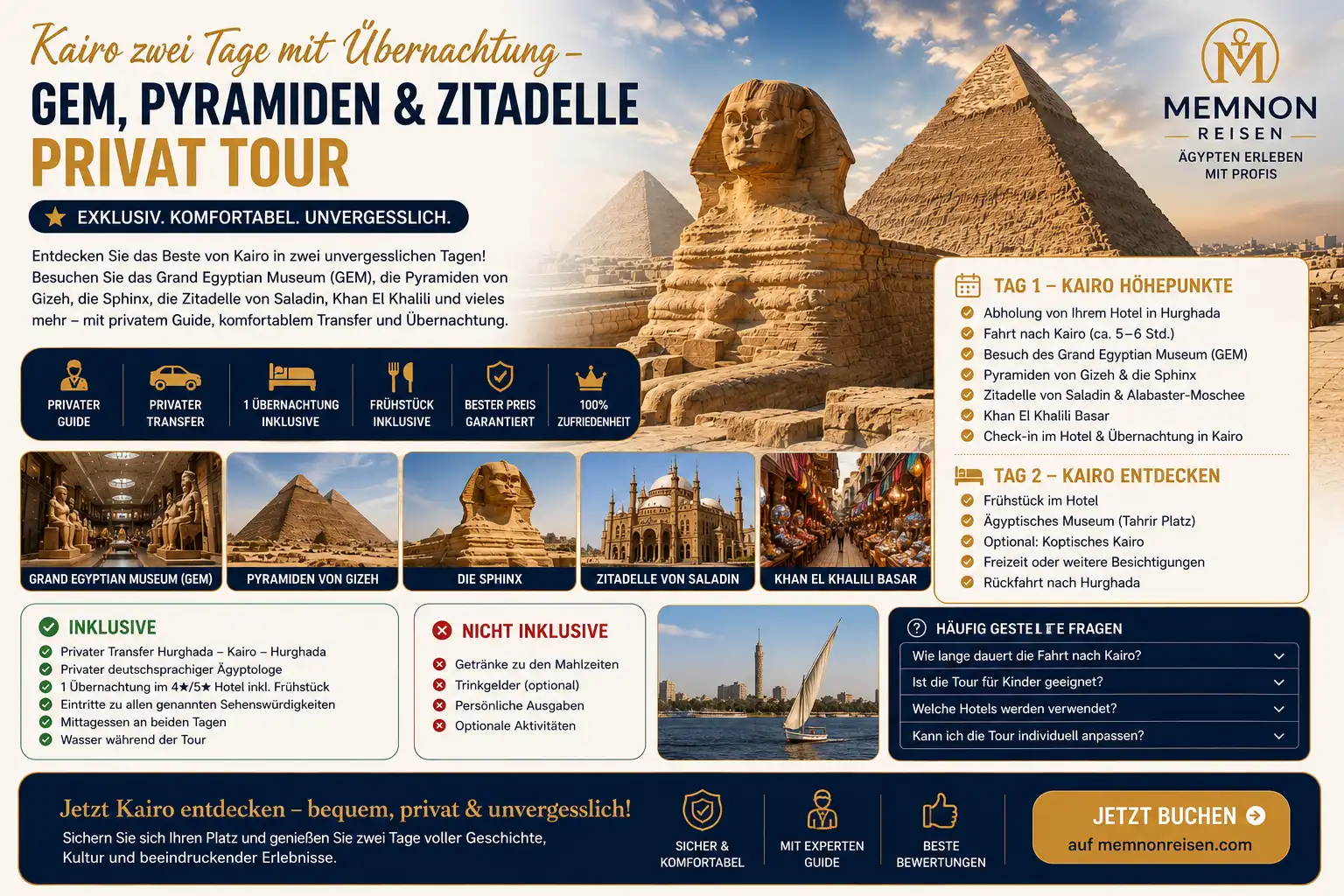 Kairo zwei Tage mit Übernachtung GEM Pyramiden und Zitadelle